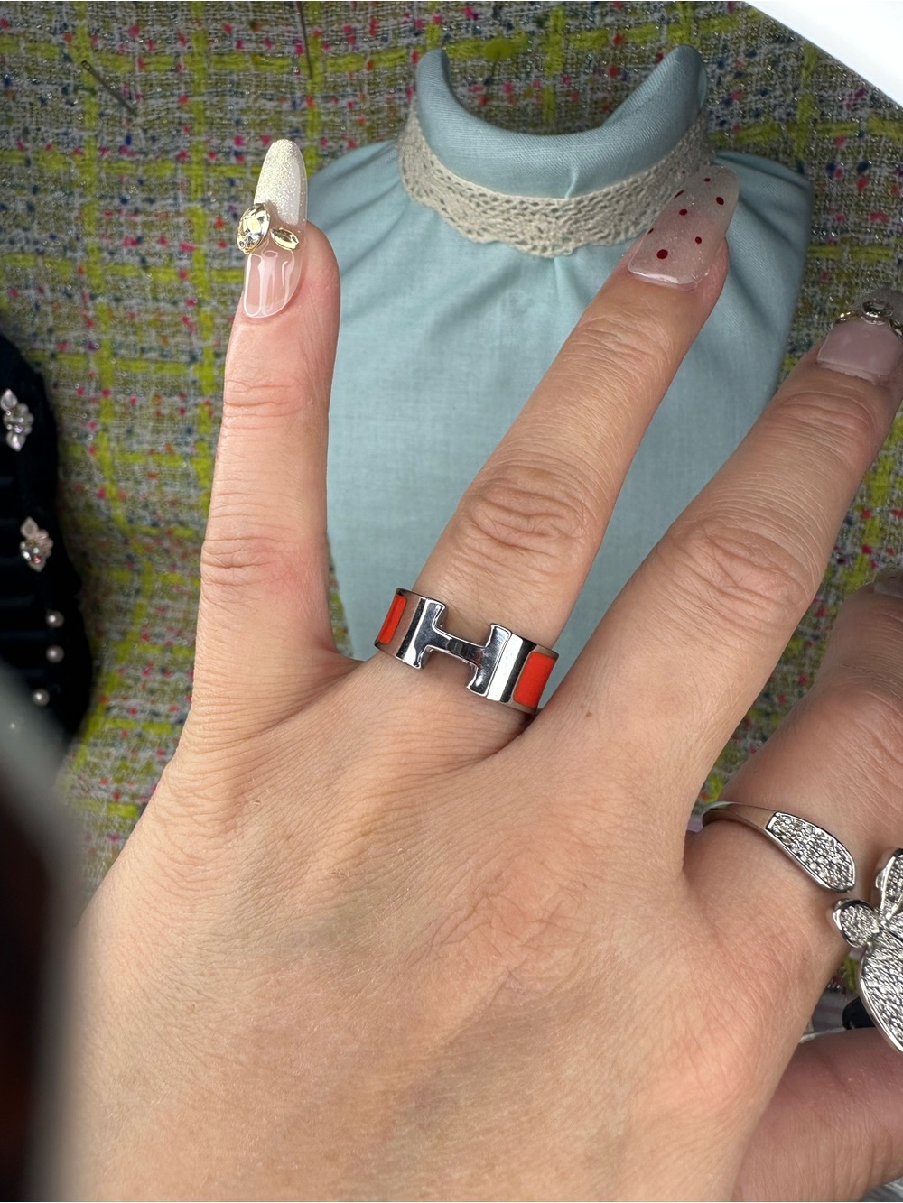 Hermès Orange and Silver H-Enamel Rings size 8 this is the highest version